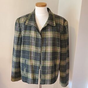 Plaid Wool Jacket Blazer Green Size 16